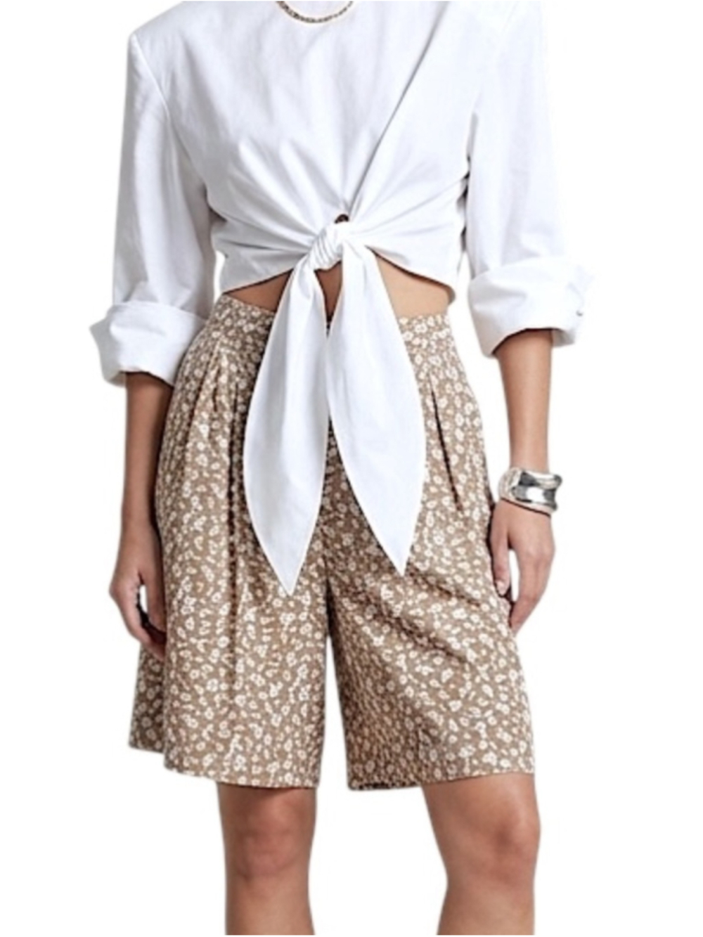 Vintage 80s 90s brown white butterfly ladybug print baggy long knee shorts 5